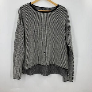 Eileen Fisher Women's Petite Black & White‎ Textured Merino Wool Sweater Size PL